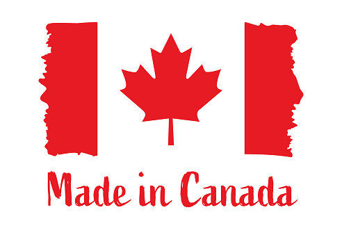 Made in Canada - grunge style vector illustration. Flag of Canada and text isolated on white background