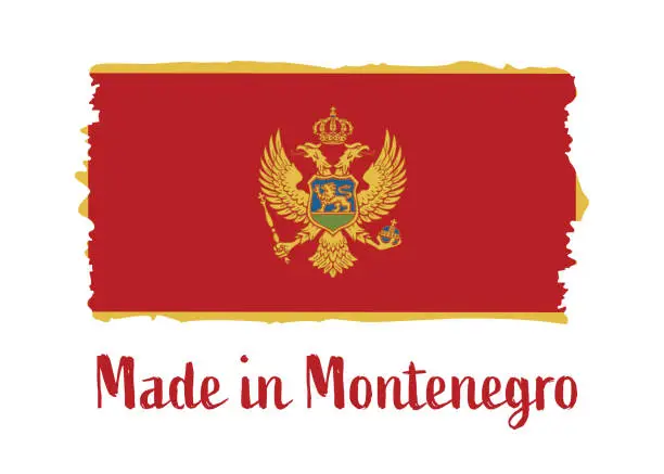 Vector illustration of Made in Montenegro - grunge style vector illustration. Flag of Montenegro and text isolated on white background