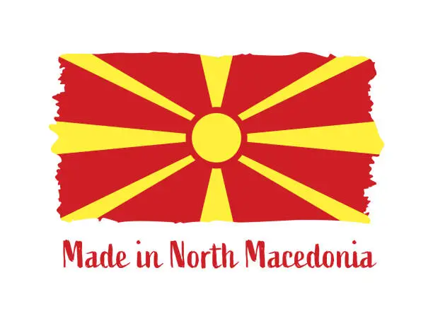 Vector illustration of Made in North Macedonia - grunge style vector illustration. Flag of North Macedonia and text isolated on white background