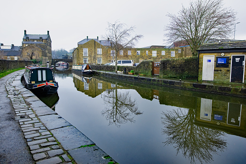 Skipton Wharfe, Skipton, North Yorkshire, England, provides an antiquated, tranquil and calm  atmosphere, alongside an interesting social heritage and history, on Wednesday, 3rd January 2024.