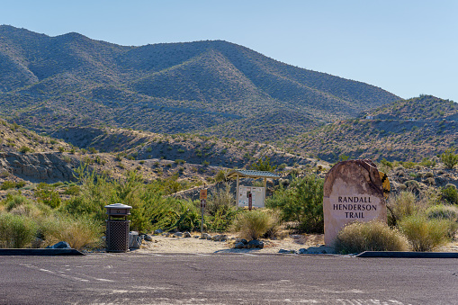 Palm Desert, California – December 2, 2023: Randall Henderson Trail sign and trailhead entrance