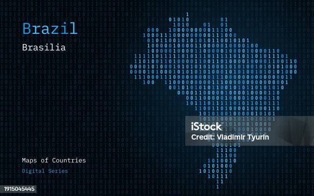 Brazil Blue Map Shown In Binary Code Pattern Tsmc Matrix Numbers Zero ...