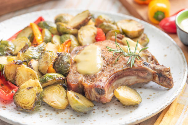 Roasted pork rib chop and veggies sheet Pan Dinner - Photo