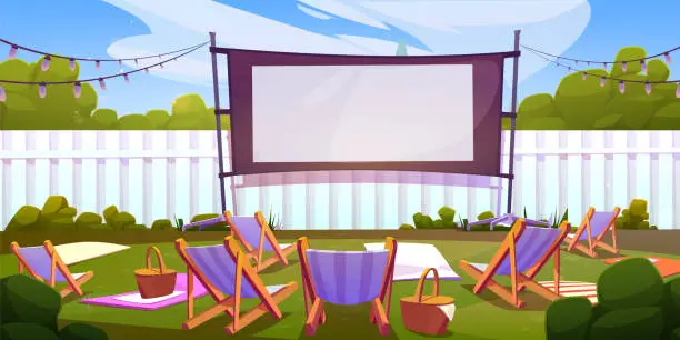 Vector illustration of Outdoor cinema in summer park