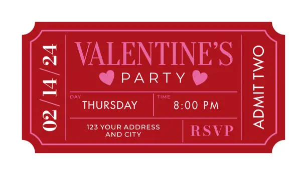 Vector illustration of Valentine’s Day Ticket Invitation.