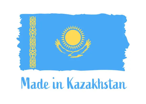 Vector illustration of Made in Kazakhstan - grunge style vector illustration. Flag of Kazakhstan and text isolated on white background