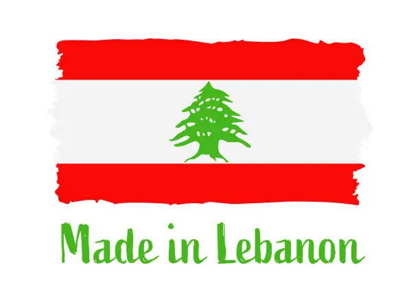 Vector illustration of Made in Lebanon - grunge style vector illustration. Flag of Lebanon and text isolated on white background