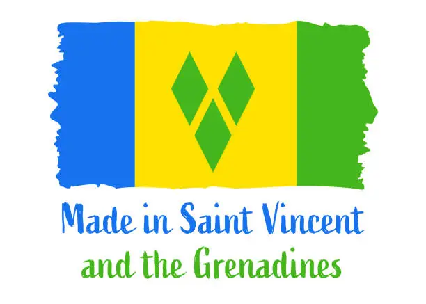 Vector illustration of Made in Saint Vincent and the Grenadines - grunge style vector illustration. Flag of Saint Vincent and the Grenadines and text isolated on white background