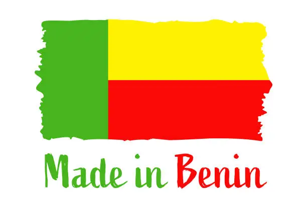 Vector illustration of Made in Benin - grunge style vector illustration. Flag of Benin and text isolated on white background