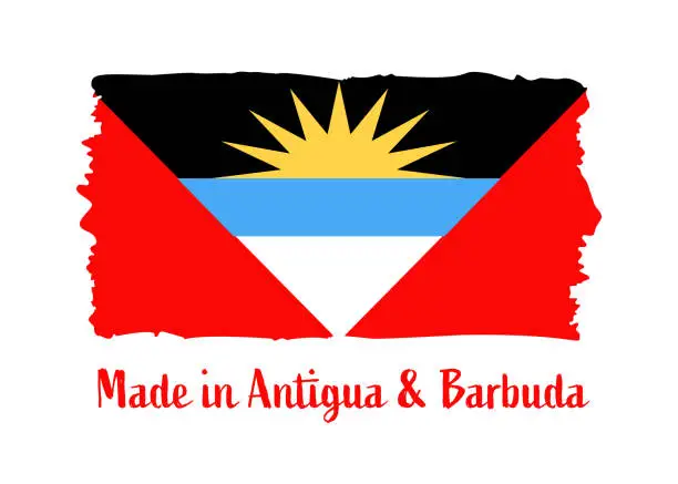 Vector illustration of Made in Antigua and Barbuda - grunge style vector illustration. Flag of Antigua and Barbuda and text isolated on white background