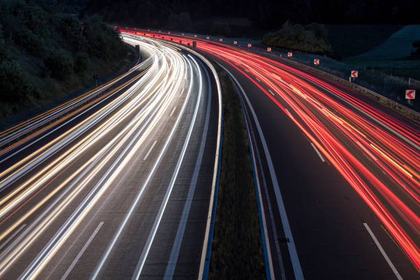 Car Light Trails on Highway at Night
