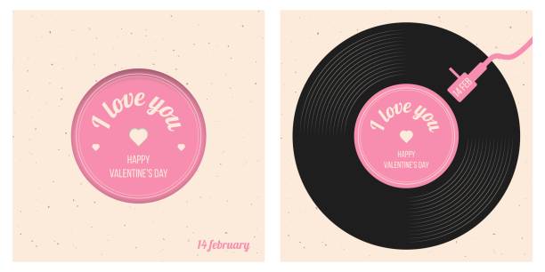 istock Set of Valentine's Day posters with retro record. 1915117334