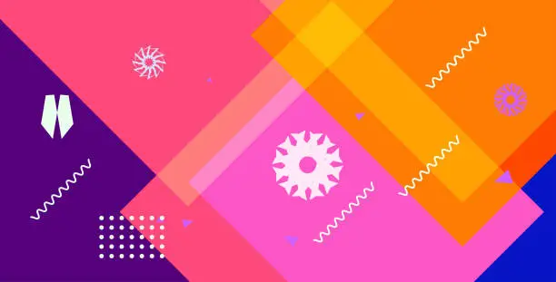 Vector illustration of Abstract colorful background in a modern trendy style. Poster with flat different geometric shapes. Banner Design