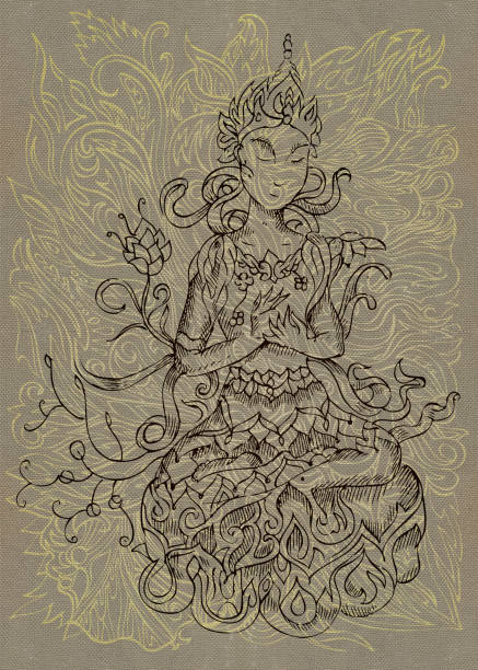 ilustraciones, imágenes clip art, dibujos animados e iconos de stock de buda antiguo - tibetan script