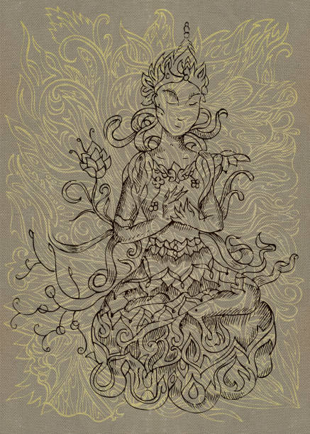 illustrazioni stock, clip art, cartoni animati e icone di tendenza di antico buddha - tibetan script