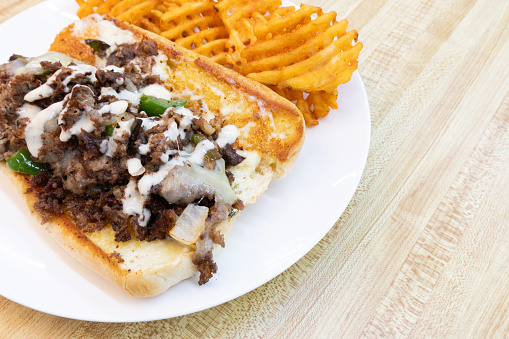 Philly Steak Sandwich with Waffle Fries