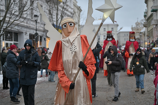 Vilnius, Lithuania - January 06, 2024: Unidentified peoples at traditional Three Kings Day procession in Vilnius, Lithuania