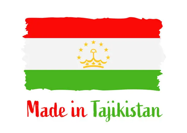 Vector illustration of Made in Tajikistan - grunge style vector illustration. Flag of Tajikistan and text isolated on white background