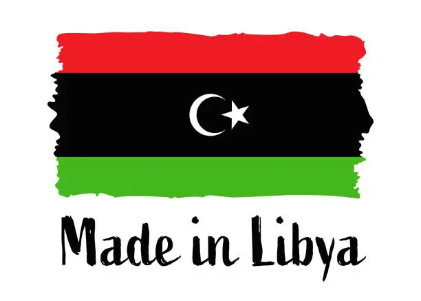 Vector illustration of Made in Libya - grunge style vector illustration. Flag of Libya and text isolated on white background