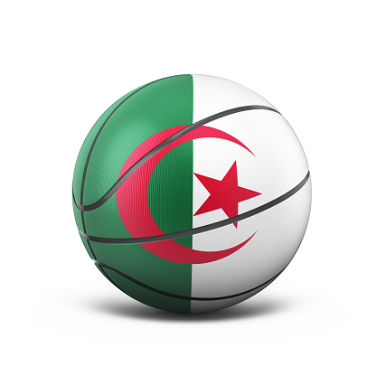 3d Render Algeria Flag Basketball Ball, object + shadow clipping path