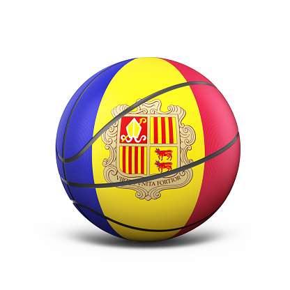 3d Render Andorra Flag Basketball Ball, object + shadow clipping path