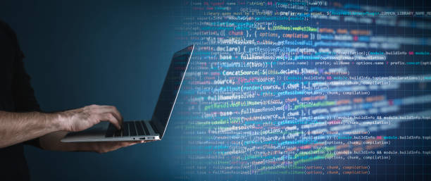 Coding background, Application development and code programming. Technology business computers concept stock photo