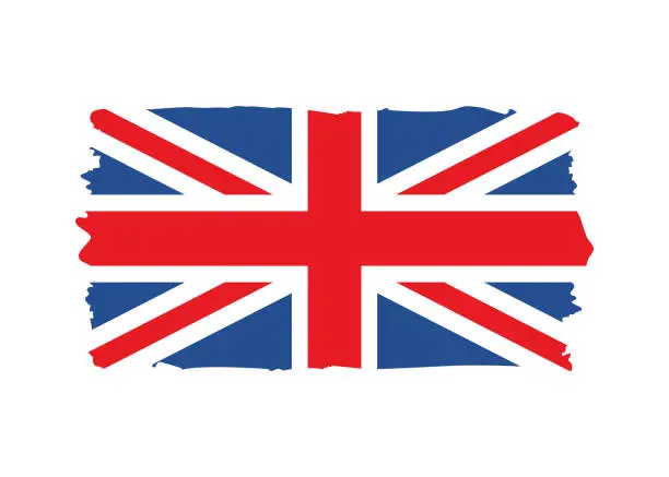 Vector illustration of United Kingdom Flag - grunge style vector illustration. Flag of United Kingdom and text isolated on white background