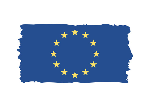 European Union Flag - grunge style vector illustration. Flag of European Union and text isolated on white background
