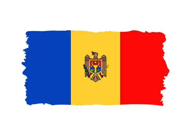 Vector illustration of Moldova Flag - grunge style vector illustration. Flag of Moldova and text isolated on white background
