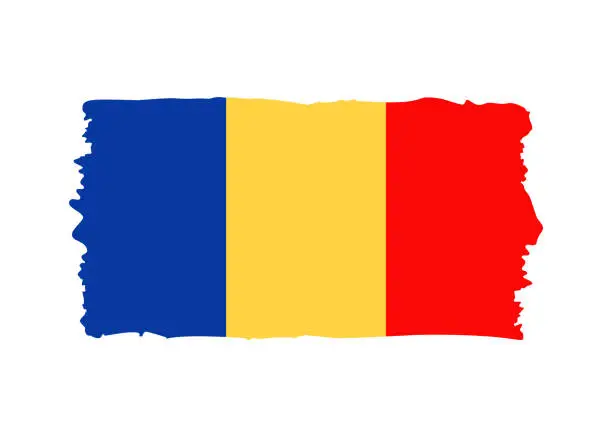 Vector illustration of Romania Flag - grunge style vector illustration. Flag of Romania and text isolated on white background
