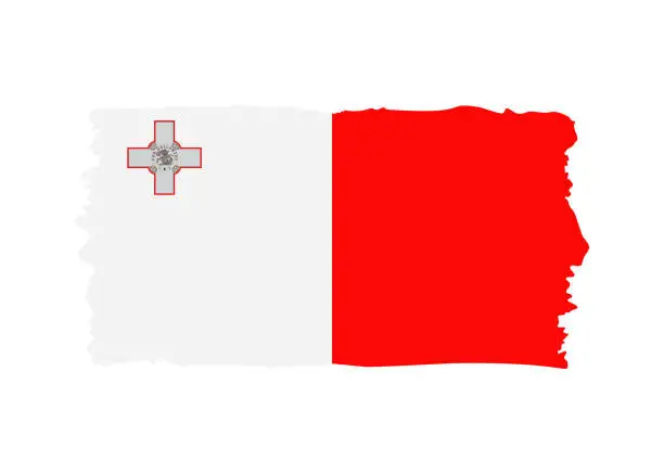 Vector illustration of Malta Flag - grunge style vector illustration. Flag of Malta and text isolated on white background