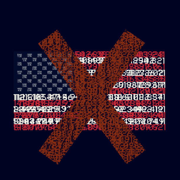 Graphic composition of US Flag created from trading data. Cross symbol. Dark background.