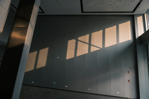 Sunlight shines into the spacious office lobby