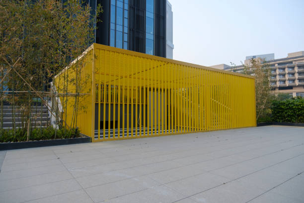 istock Yellow safety guardrail under office building 1915404009