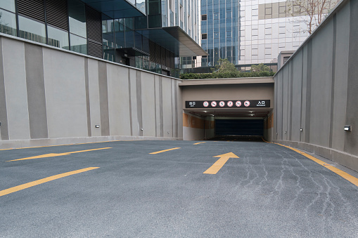 Parking entrance and exit in business area