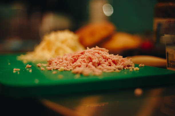 Grated salami stock photo