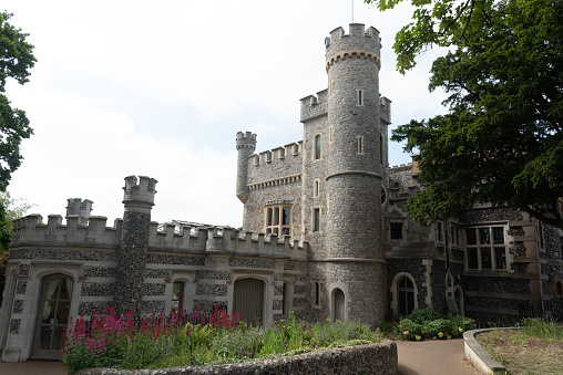 Whitstable, UK, June 8 . 2023. Front view of Whitstable castle landmark . Old medieval fort view and public gardens