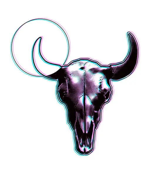 Vector illustration of Bull - Animal skull and horns with Glitch Technique