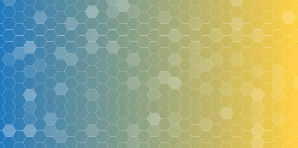 Abstract modern hexagon background. Blue and yellow honey pattern geometric texture.