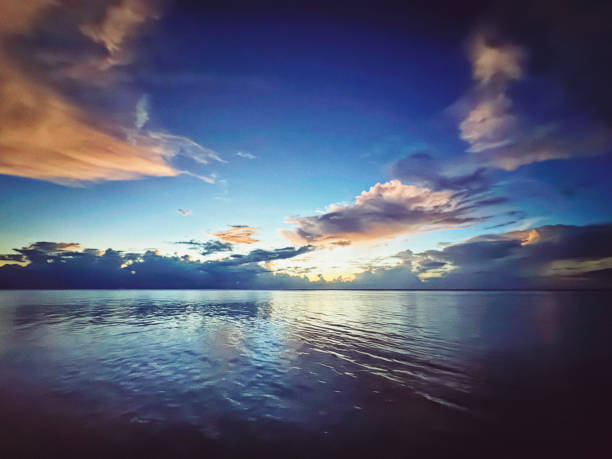 At the ocean after sunset on maldive island.