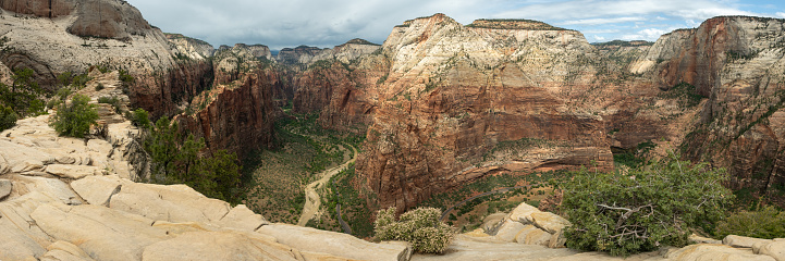 Panorama From Angels Landing Toward Temple Of Sinawava And Observation Point in Zion