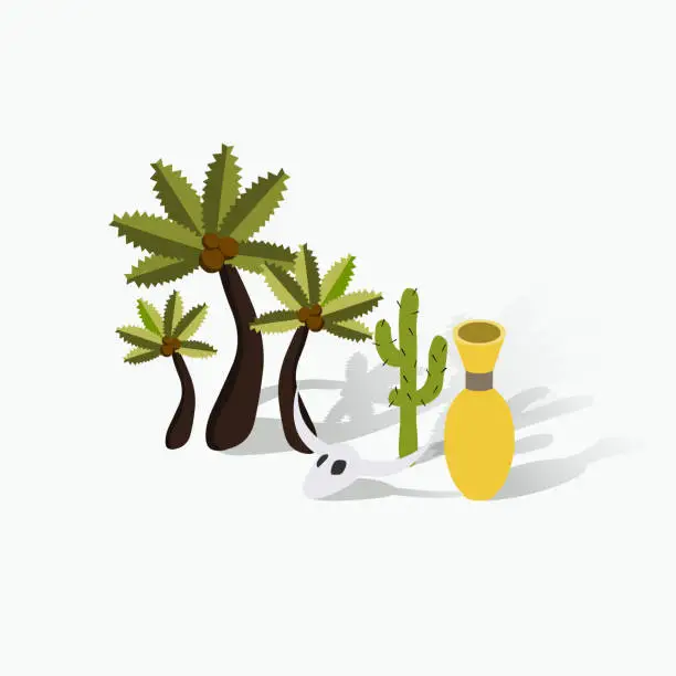 Vector illustration of Isometric South American Foliage -  Small Town Landscaping - Trees - Destination South America - Travel Spot - Locations - Places in South America - Visit South America - Forest - Cactus