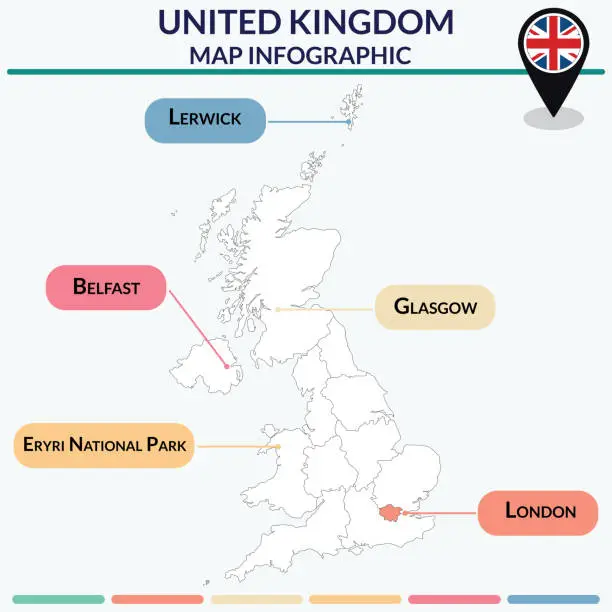 Vector illustration of Infographic of United Kingdom map. Map infographic