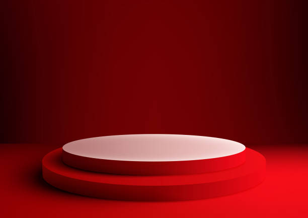 istock Red Podium Product Mockup,  Minimalist Showcase for Valentine's Day 1915714047