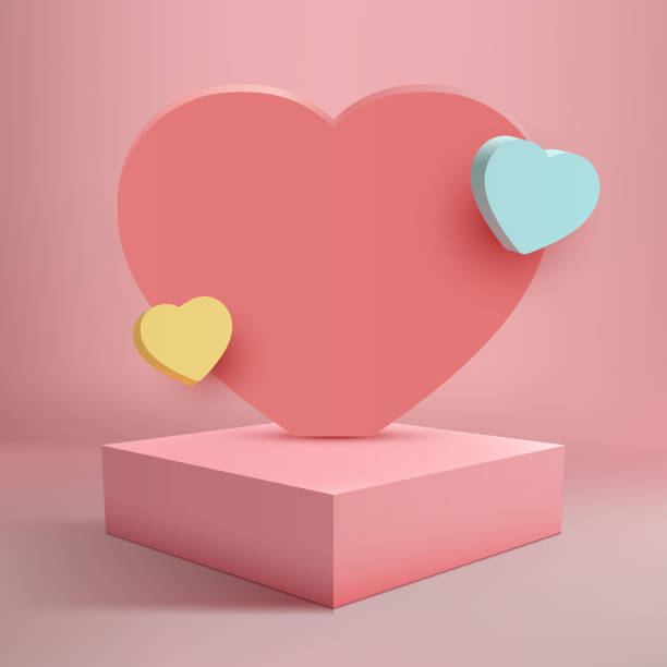 istock Valentine's Day Pink Podium Mockup, Showcase product display Love and Luxury with 3D Pink Heart Backdrop 1915714061