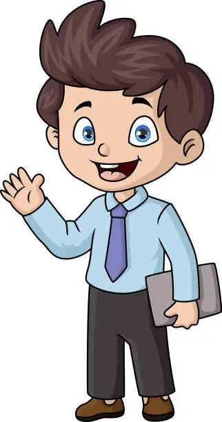 Vector illustration of Cute male teacher cartoon holding a book