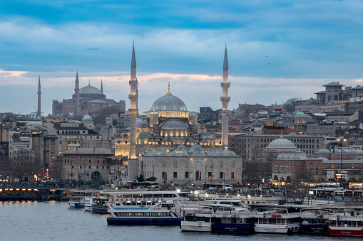 Istanbul, Turkey - July 22,2023: Exteriors of the dome and minarets of Istanbul’s Blue Mosque
