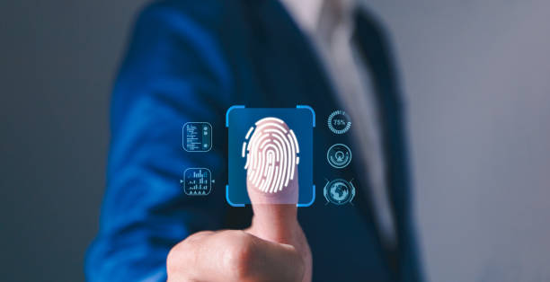 istock Businessman Fingerprint scanning and biometric authentication, cybersecurity and fingerprint password, future technology and cybernetics, cybersecurity on internet. Cybernetic business concept. 1915802139