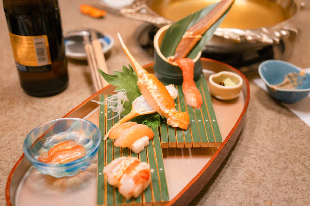 A plate of Japanese-style fresh crab dish