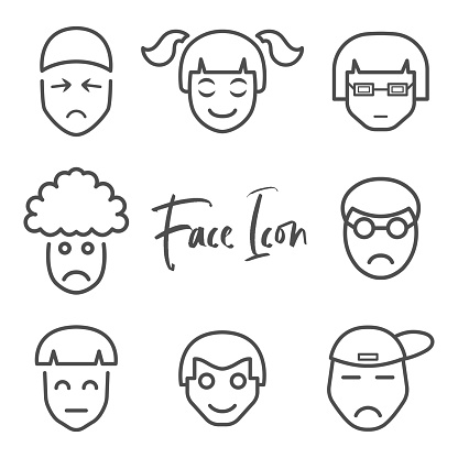 amazing flat bundle icon design for human facial expressions with various cute characters